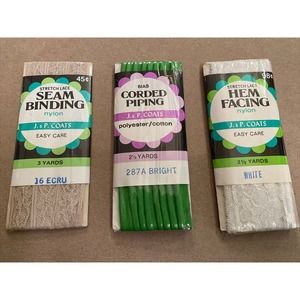 3 - NEW Vintage (?) JP Coats Seam Binding, Hem Facing, Corded Piping. Free Ship